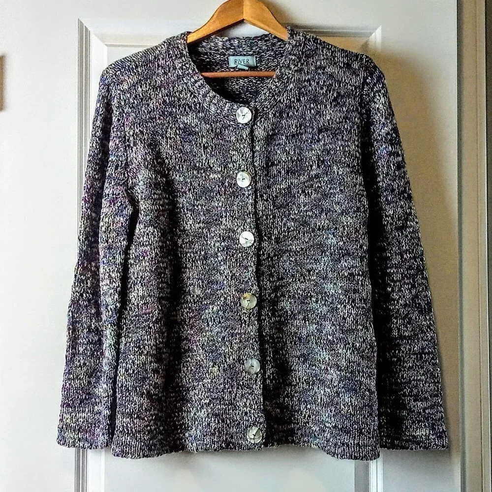 River Green & Purple Knit LS Cardigan Sweater